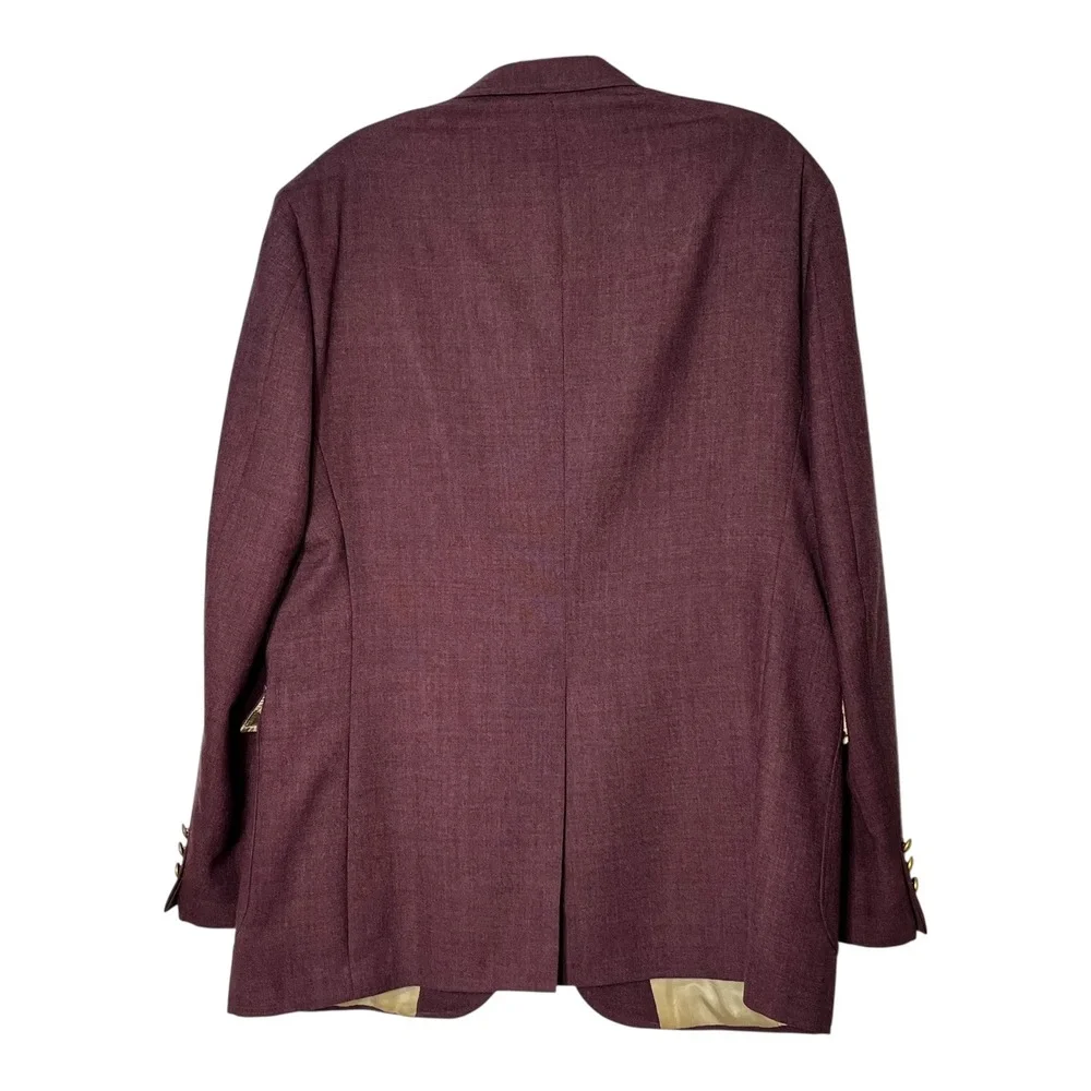 Stafford Mens 46L Blazer Sport Coat Plum Purple Worsted Wool Blend Gold Buttons